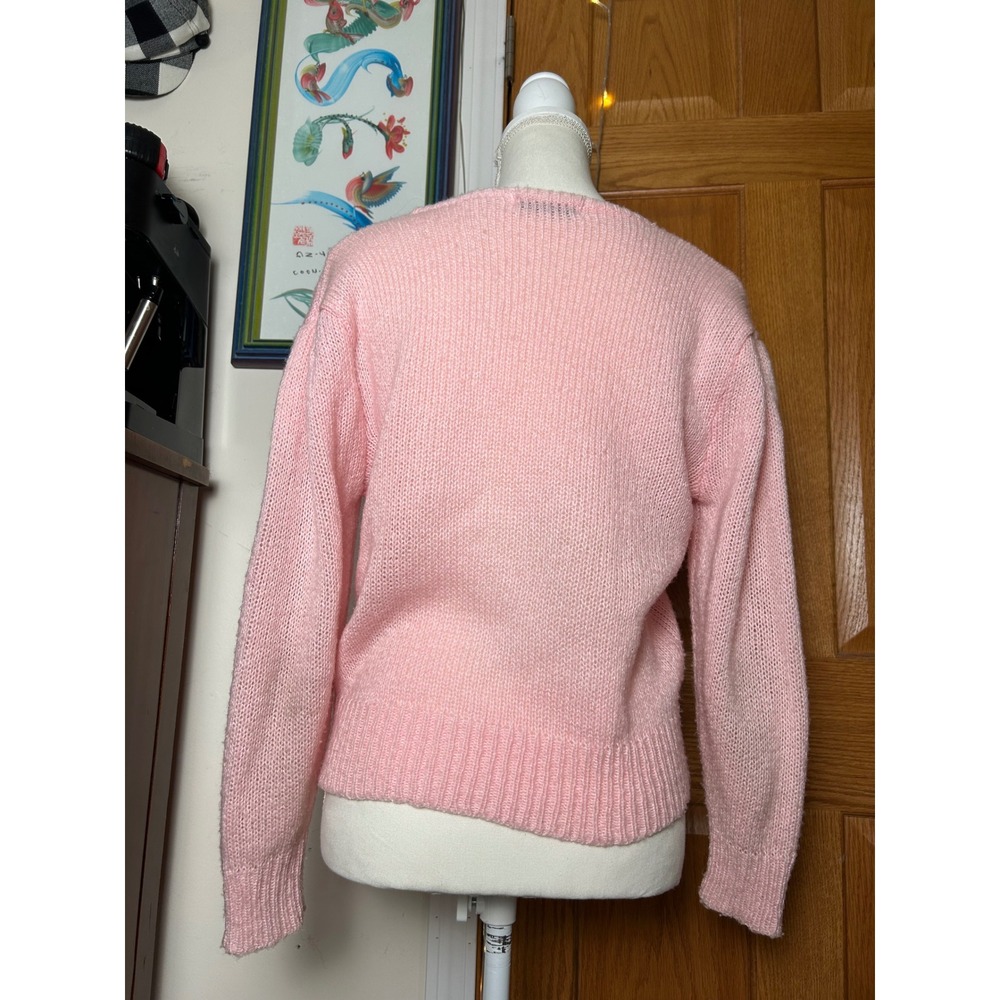 Vintage Charlotte Van Horne Pink Knit Sweater Pearl Beaded Cottagecore Coquette View 3